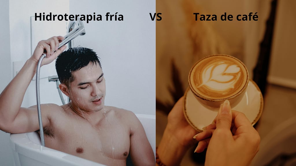 7 hábitos de hidroterapia para tu vitalidad Comparación de los beneficios de la hidroterapia en frío frente a una taza de café para la rutina matutina.